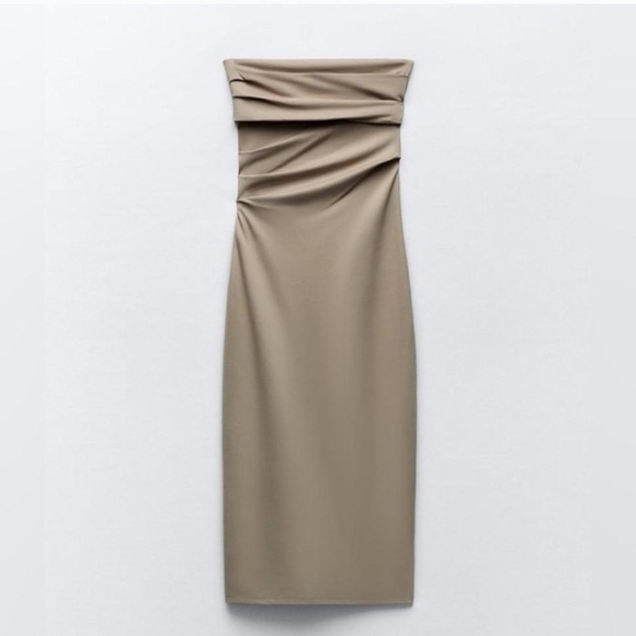 NEW Zara Strapless Ruched Midi Dress Size Medium - Picture 9 of 12